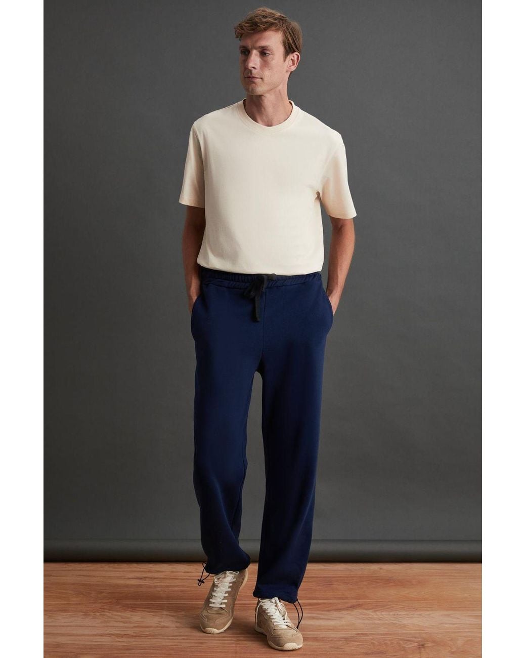 Grimelange Blue Relaxed Tapered Drawstring Joggers for men