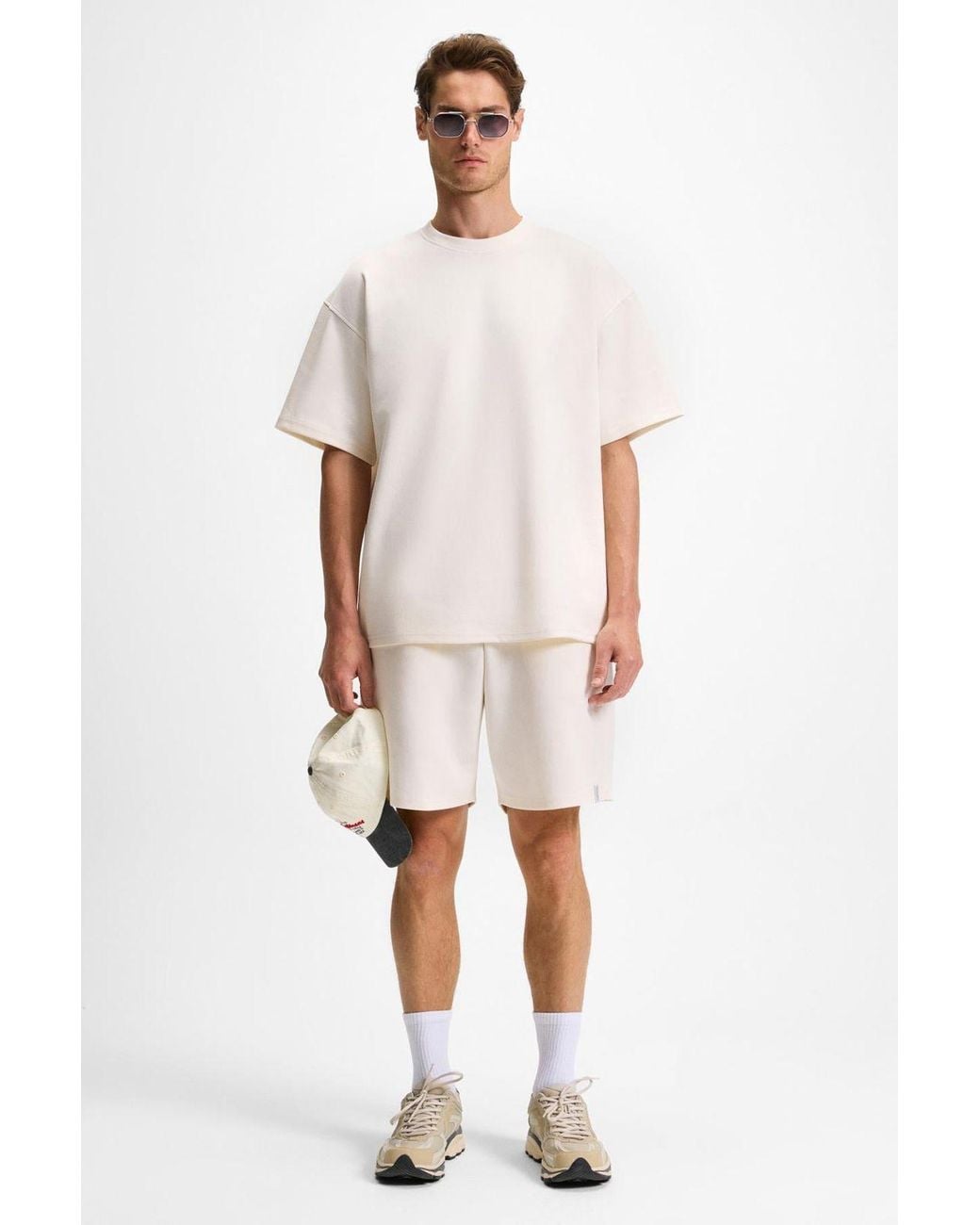 Grimelange Natural Ribbed Crew Neck T-Shirt for men
