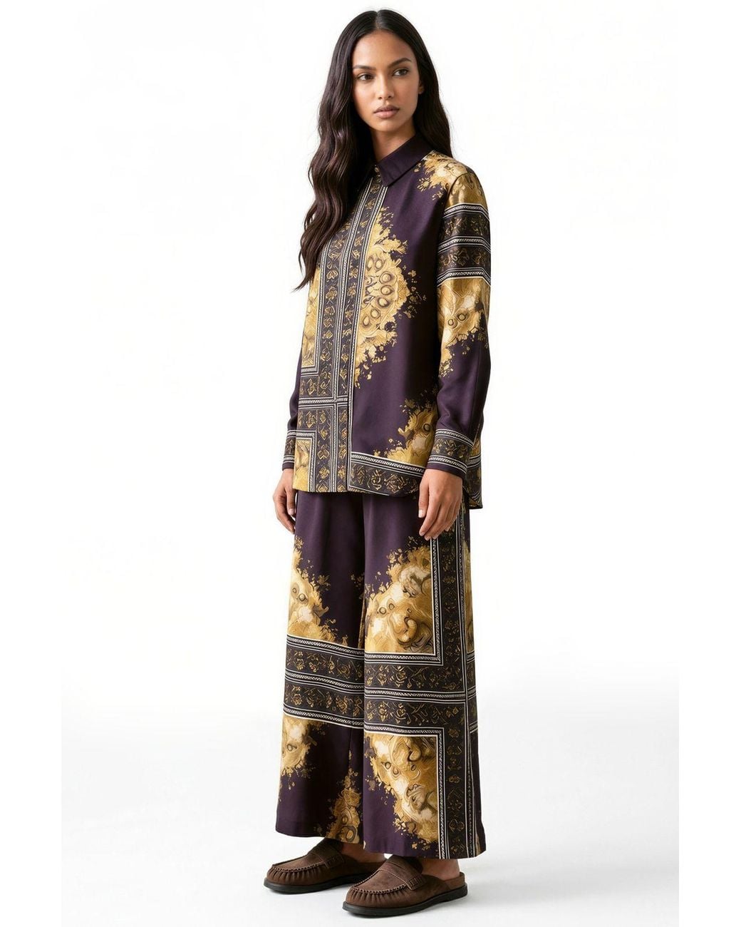 Msn-Collection Multicolor Abstract Shirt Collar Co-Ord Set