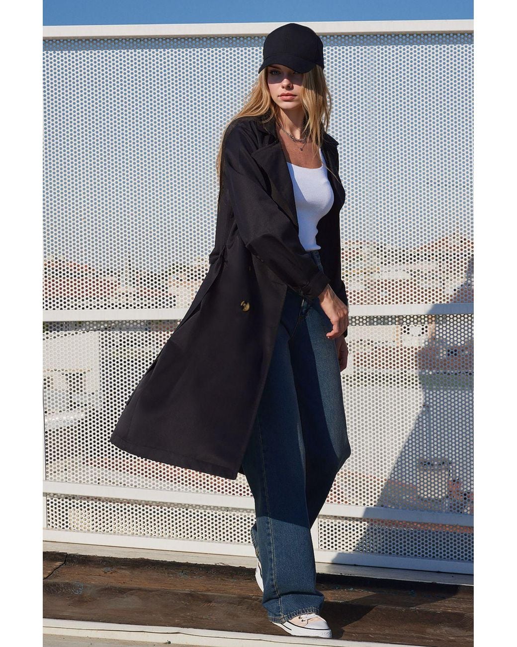 Bigdart Blue Double Breasted Long Trench Coat