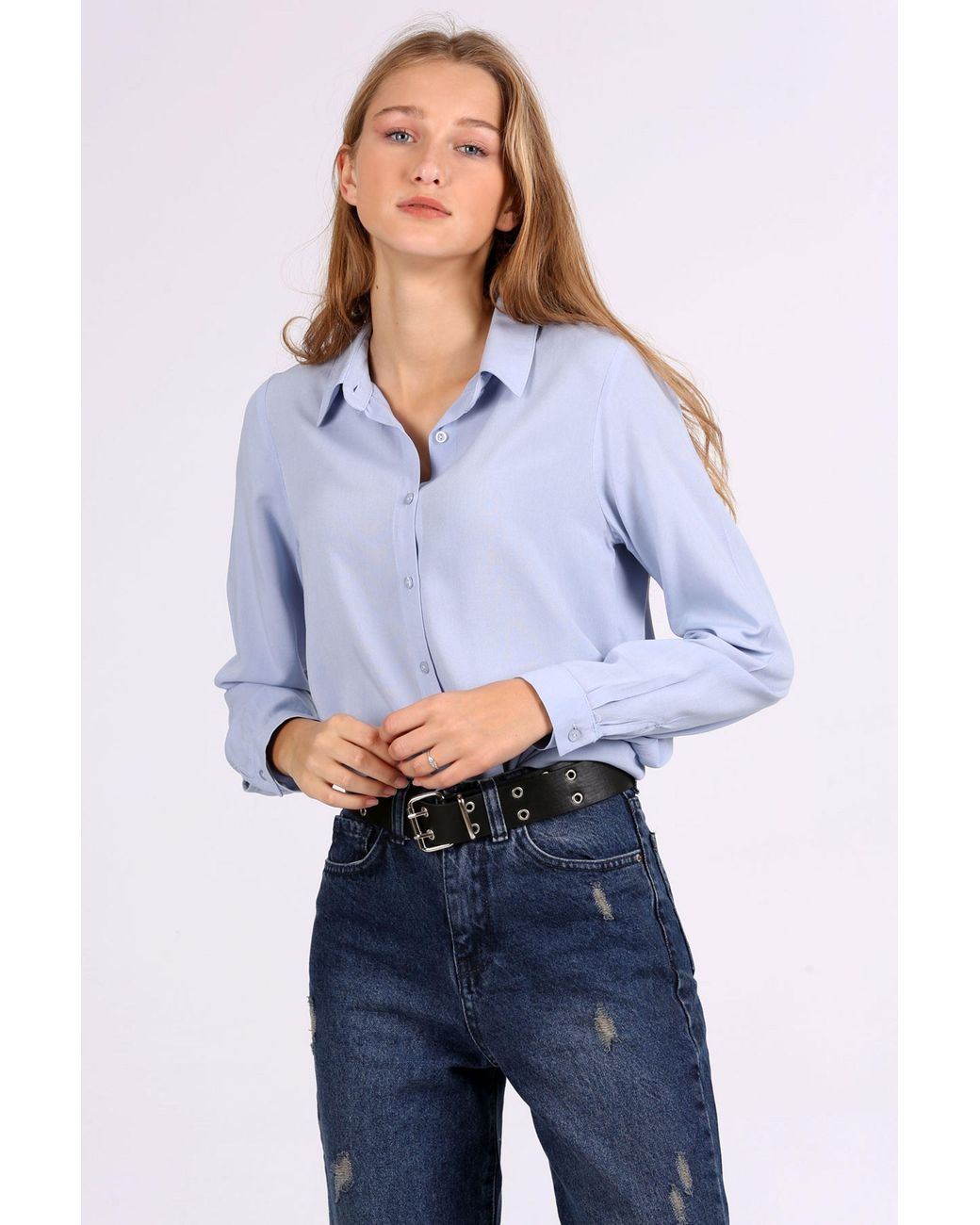 Bigdart Blue Basic Button-Up Shirt