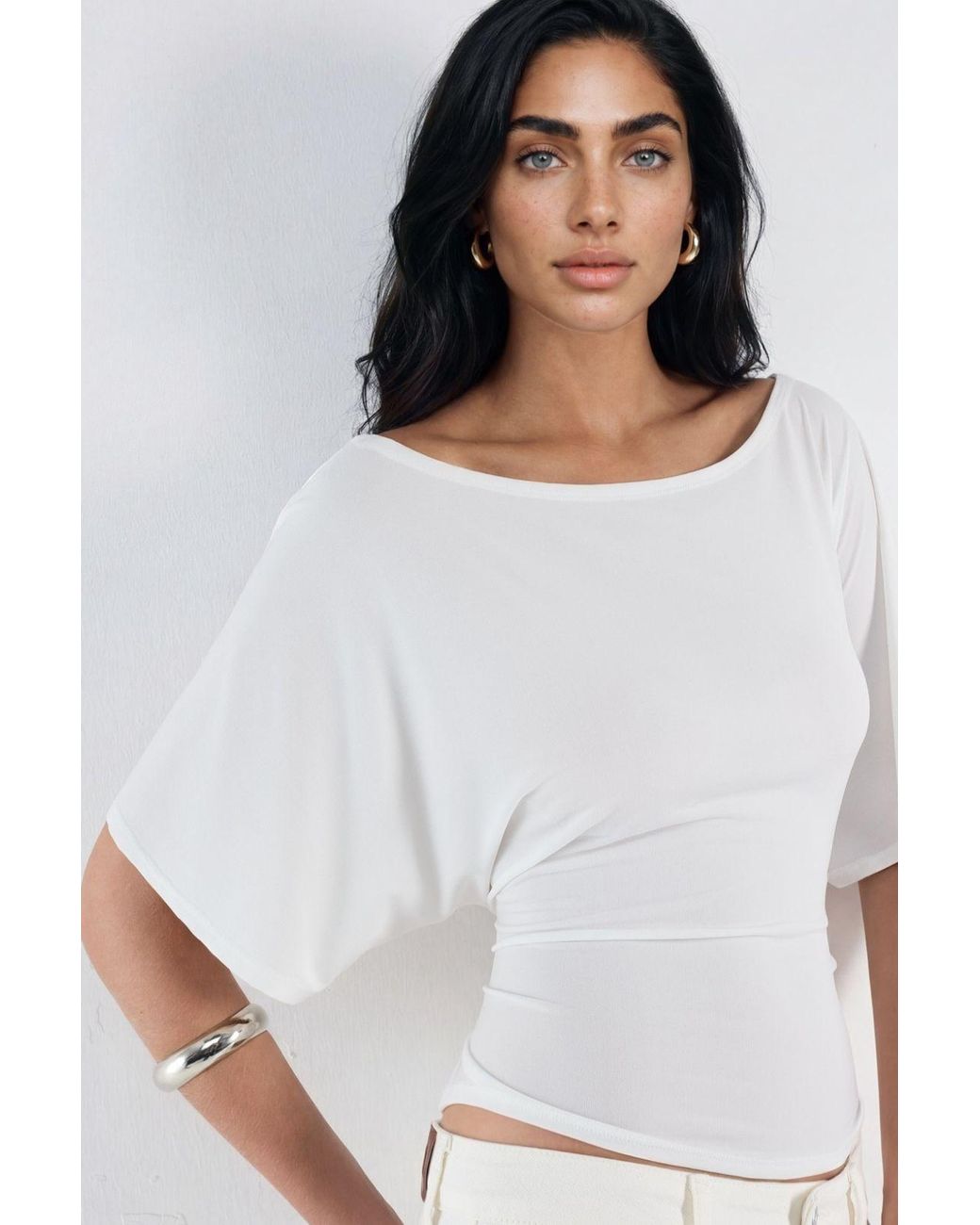 Hiccup White Boat Neck Knitted Top