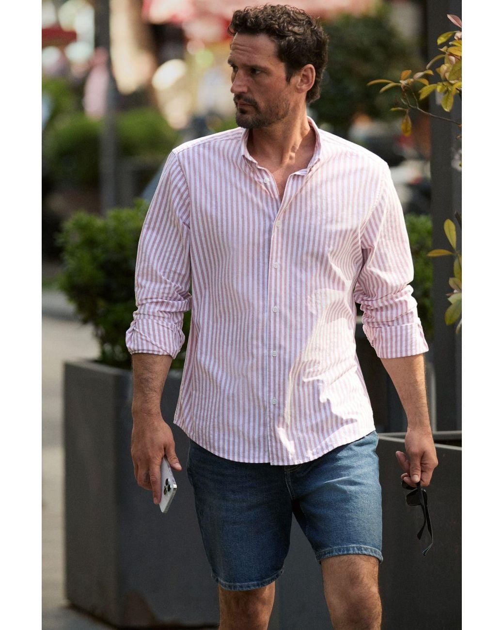 Grimelange Multicolor Button Collar Poplin Shirt for men