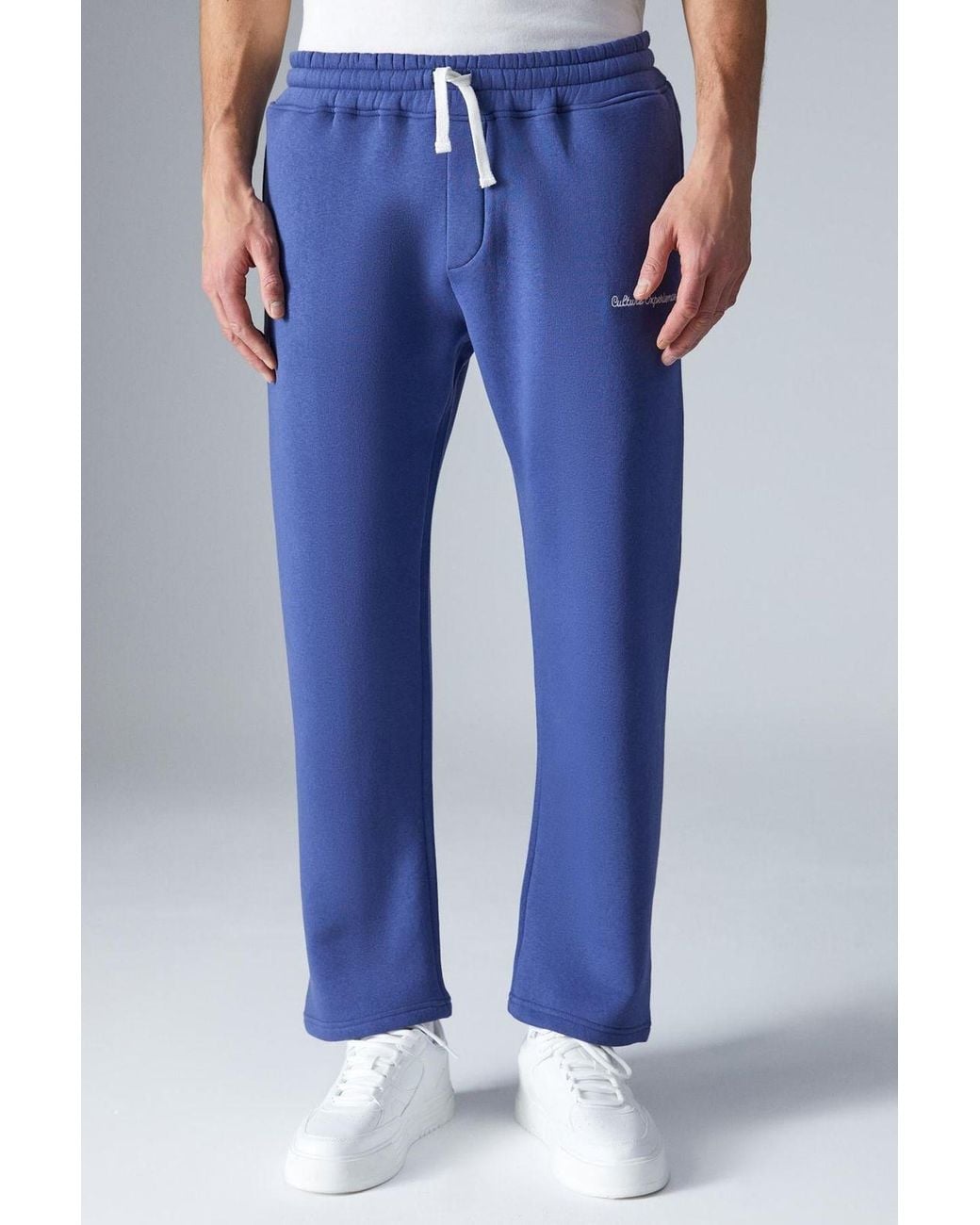 Grimelange Blue Straight Leg Drawstring Joggers for men