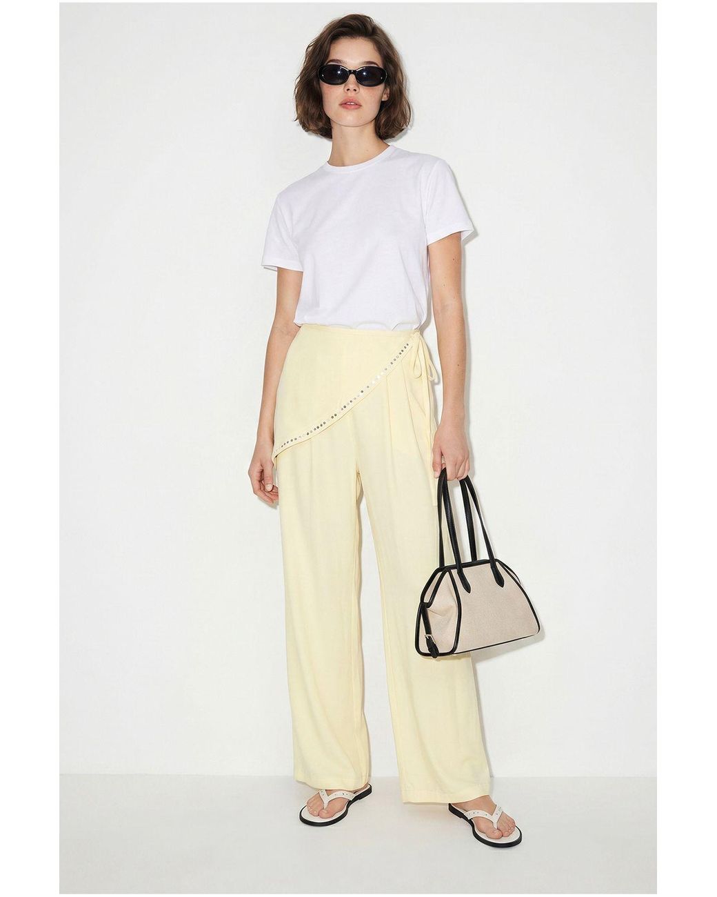 Bianco Lucci Natural Wide Leg Pull-On Trousers