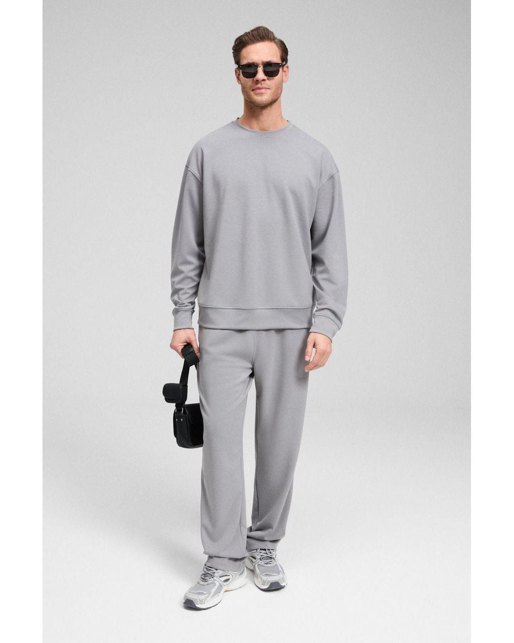 Grimelange Gray Relaxed Crew Neck Long Sleeve Sweatshirt for men