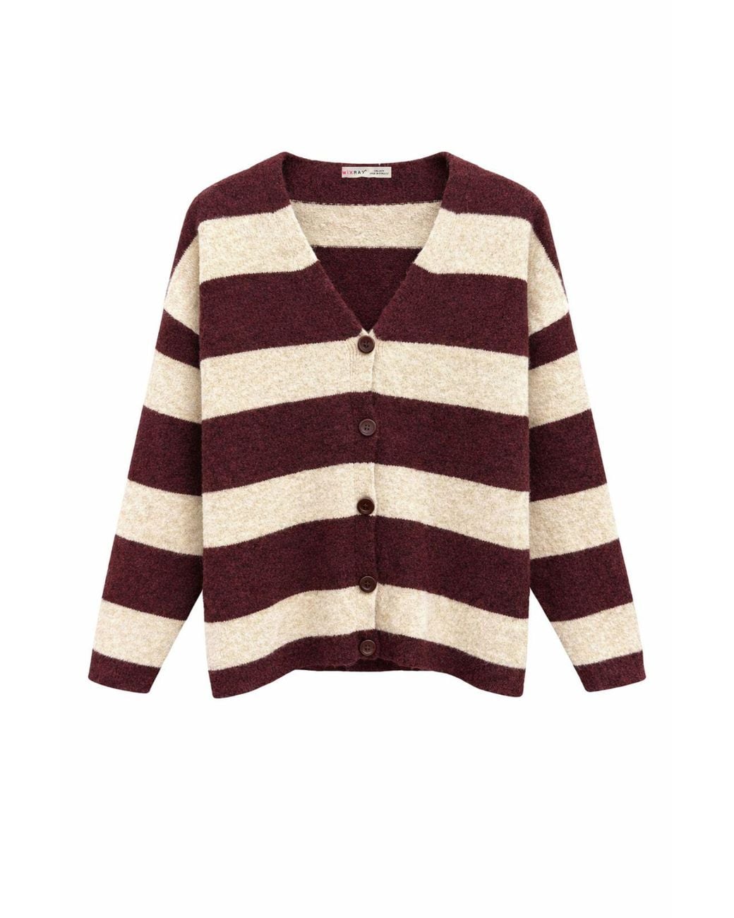 MixRay Multicolor Striped V-Neck Button-Front Knit Cardigan