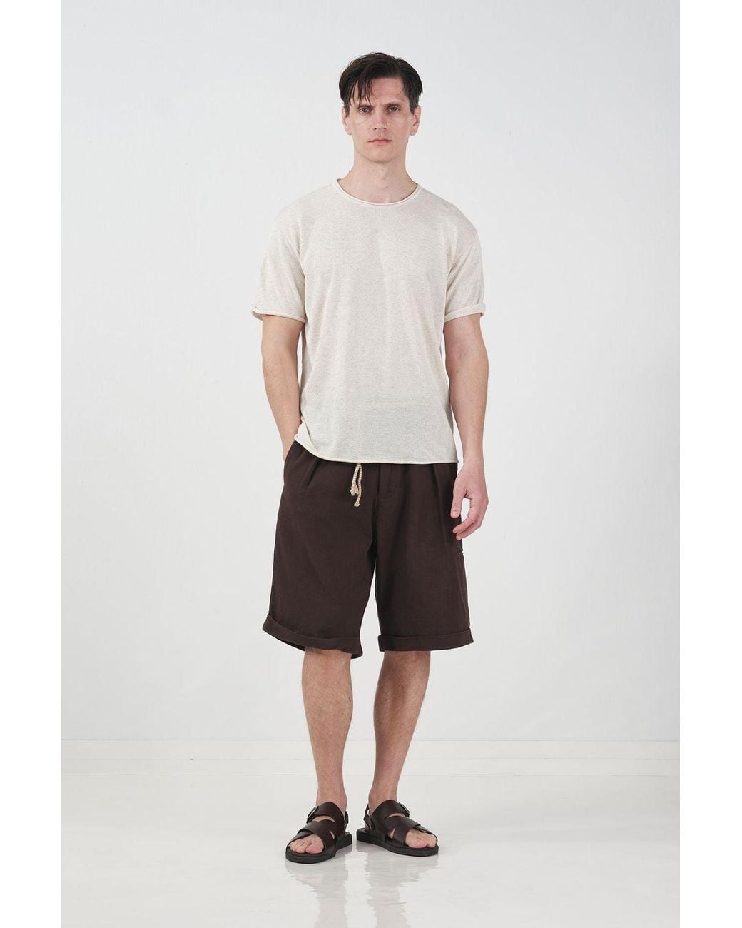 Giesto White Cotton Linen T-Shirt for men