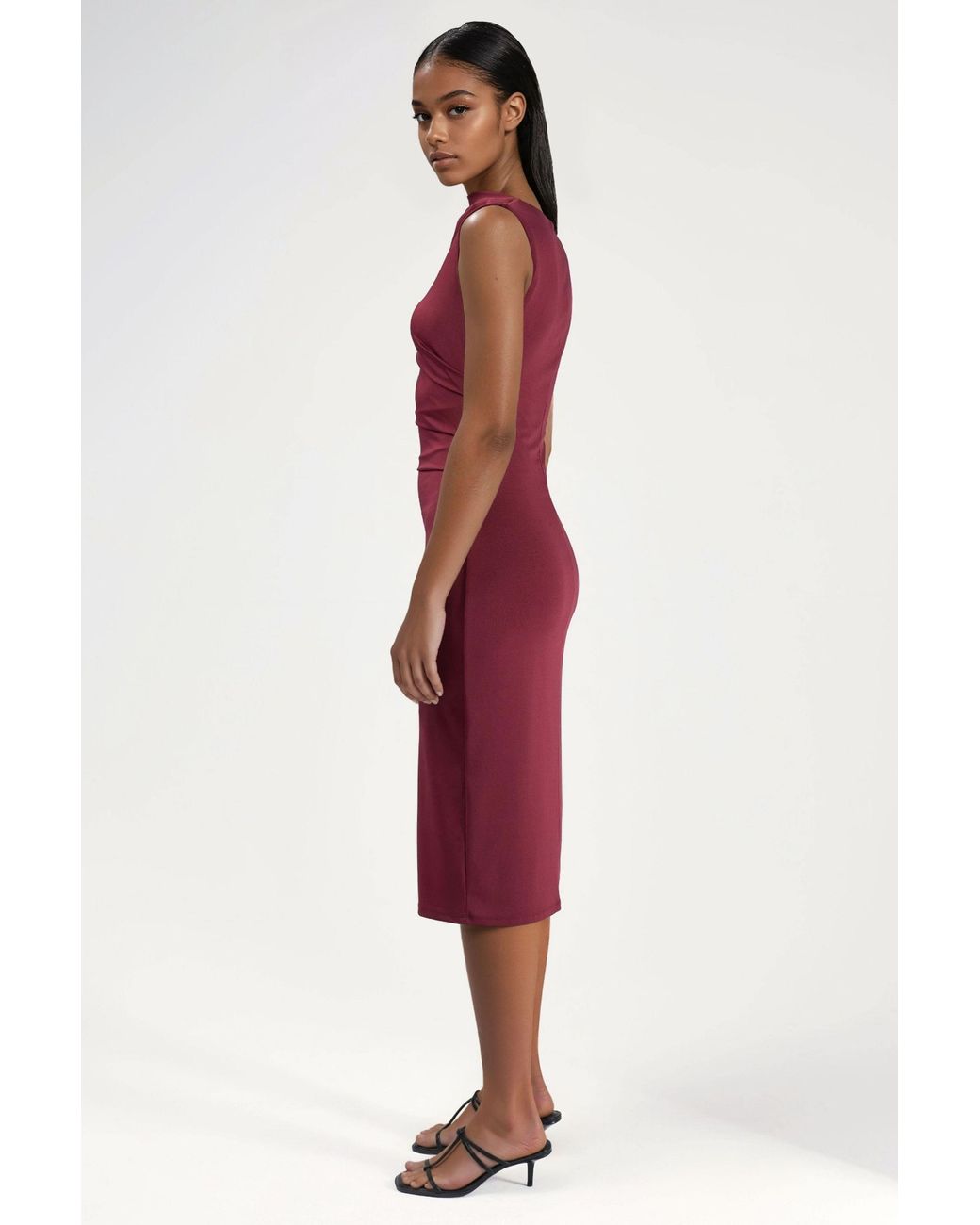 Hiccup Red Ruched Bodycon Midi Dress
