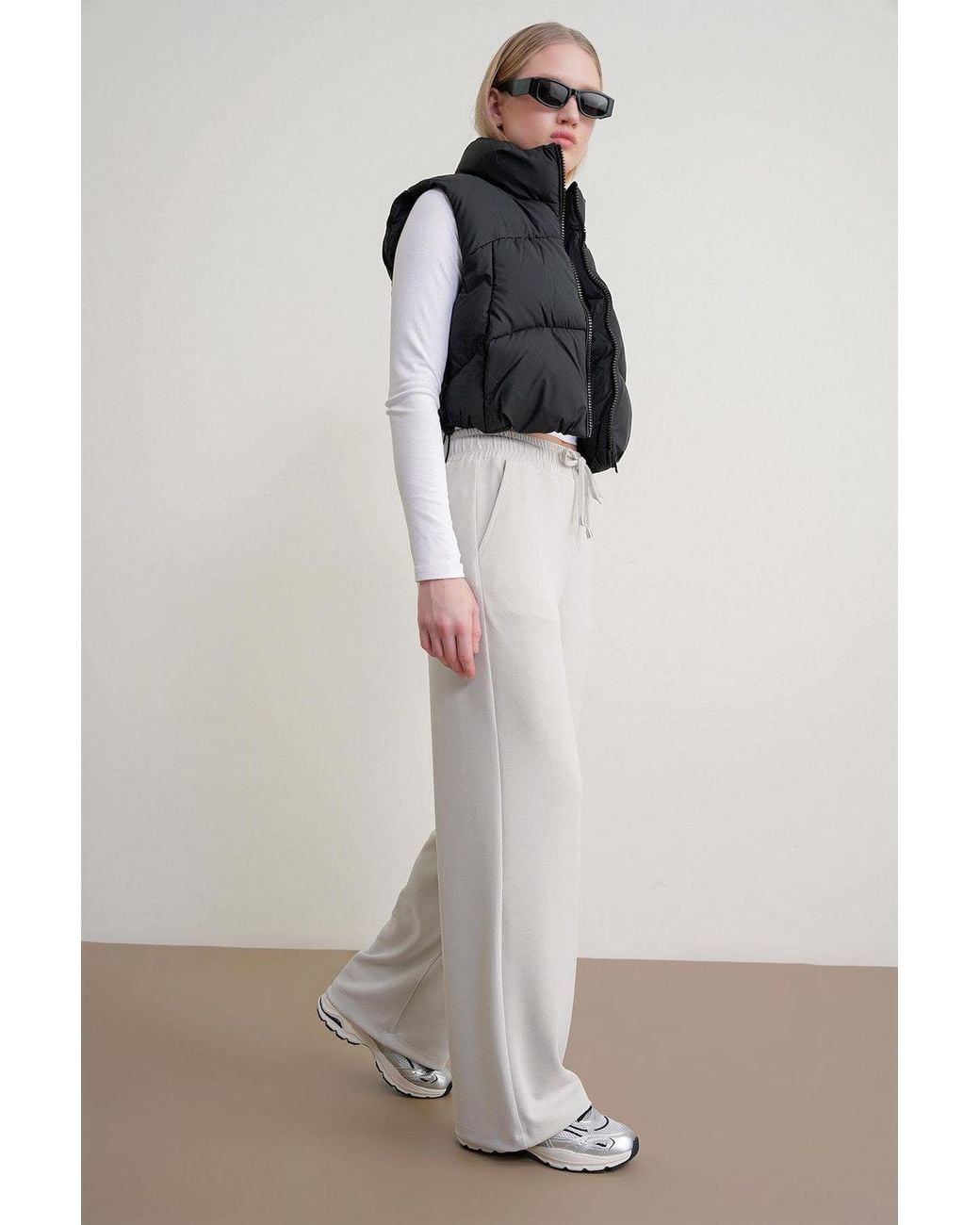 MixRay Gray High Waist Pull On Straight Leg Pants With Pockets