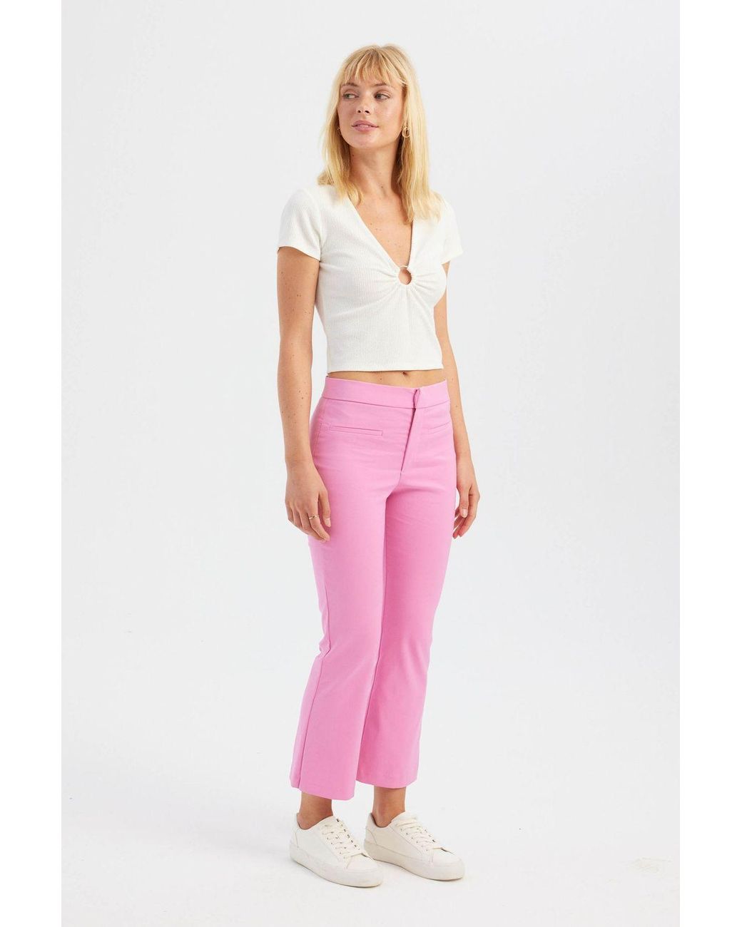 Hiccup Pink V Neck Short Sleeve Top With A Ruched Detail