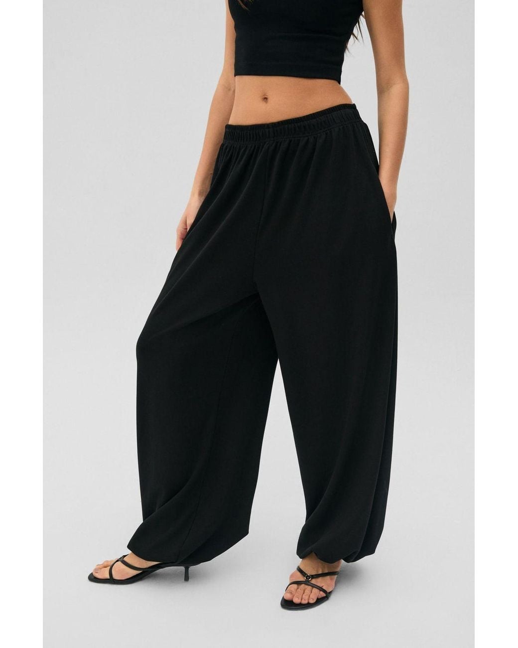 Grimelange Black Oversized Wide Leg Joggers