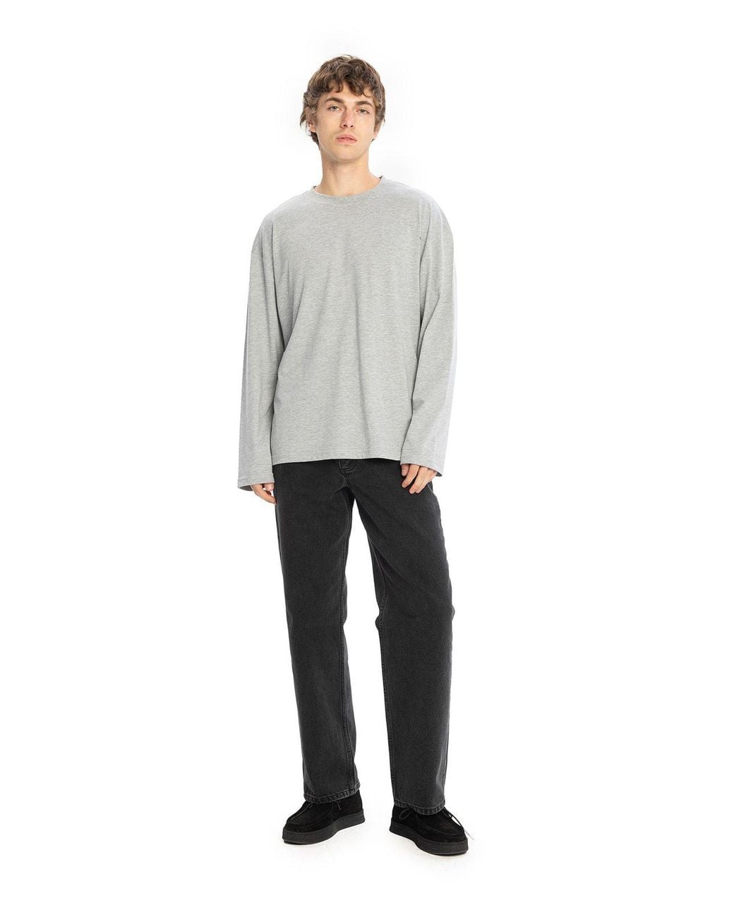 Giesto Gray Comfort Fit Long Sleeve Crew Neck Cotton T-Shirt for men