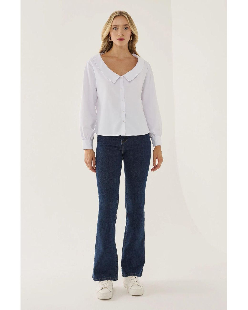 Hiccup White Straight Fit Collar Detail Shirt