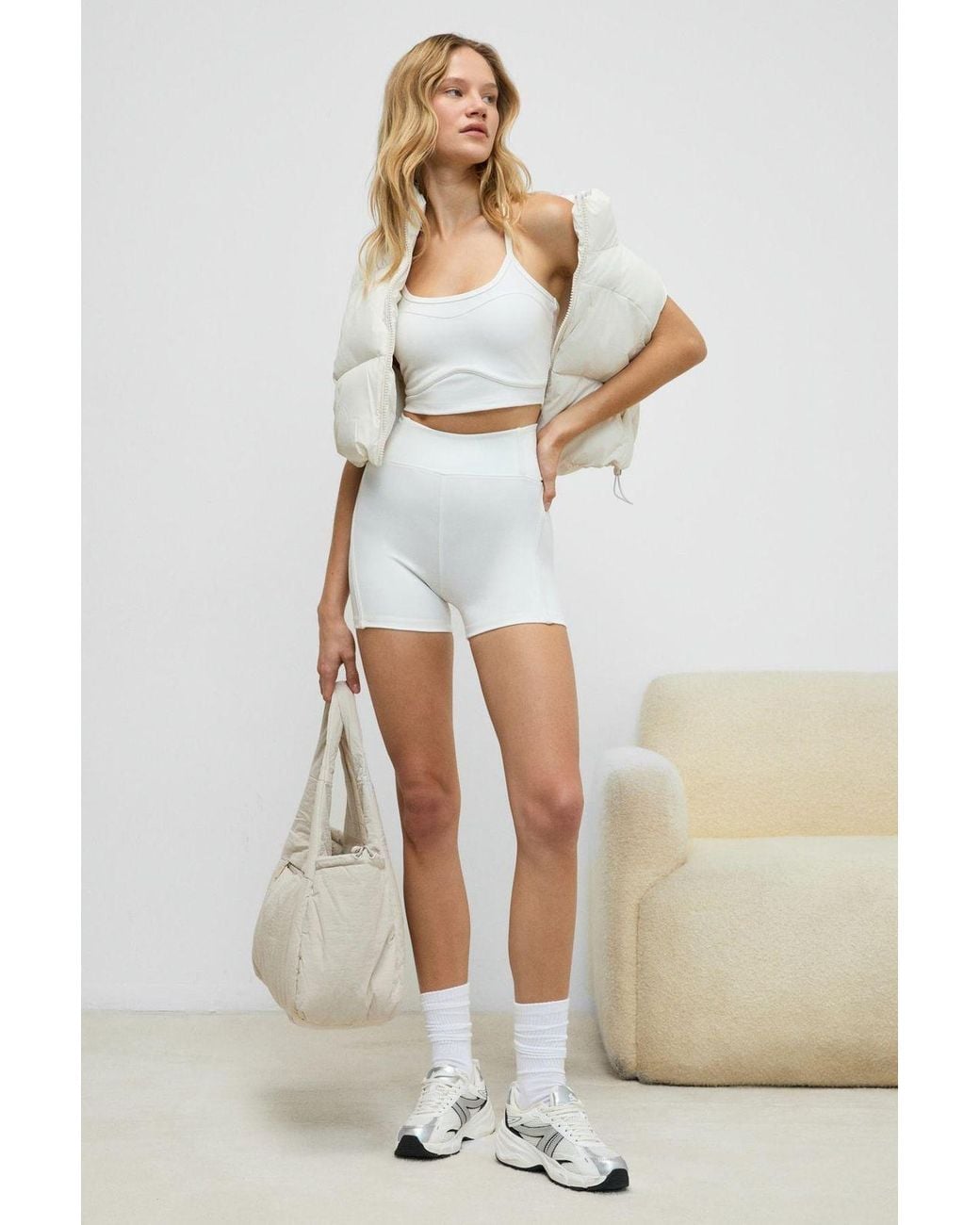 Grimelange White High Waist Skinny Cycling Shorts