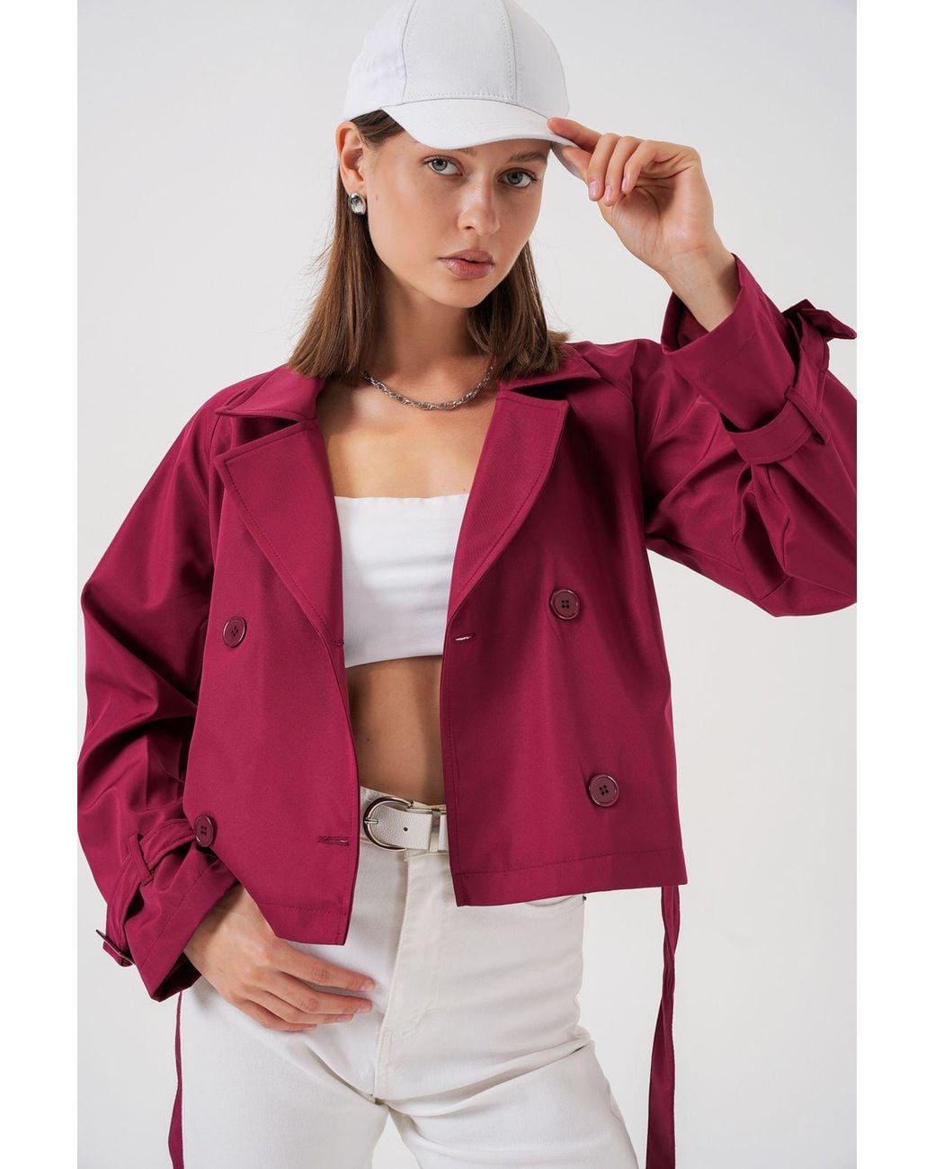 Bigdart Red Short Belted Trench Coat