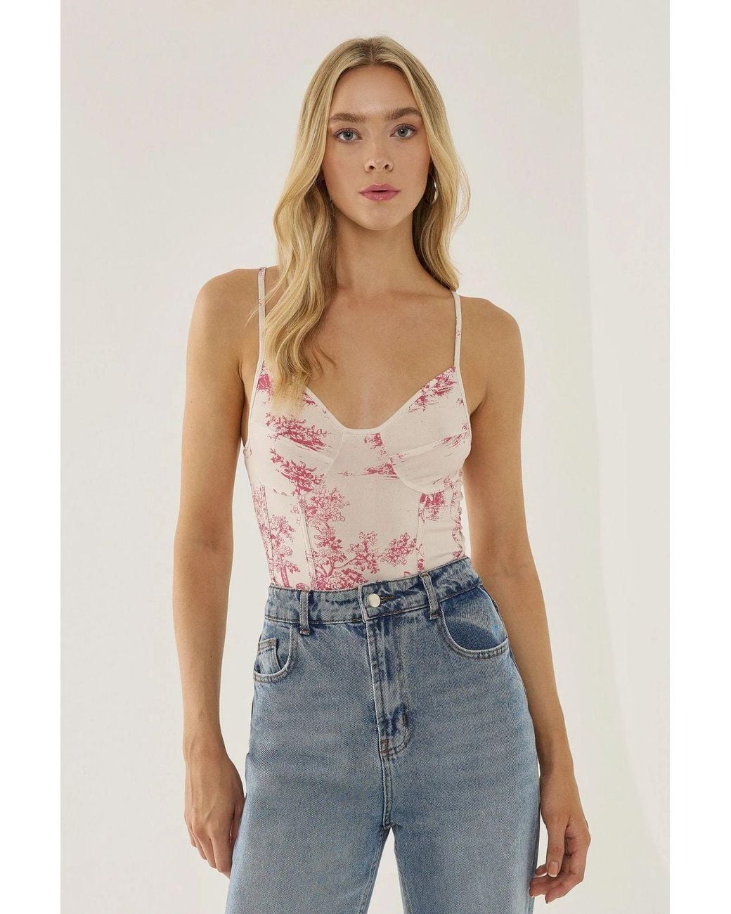 Hiccup Pink Corset Inspired Patterned Bodysuit
