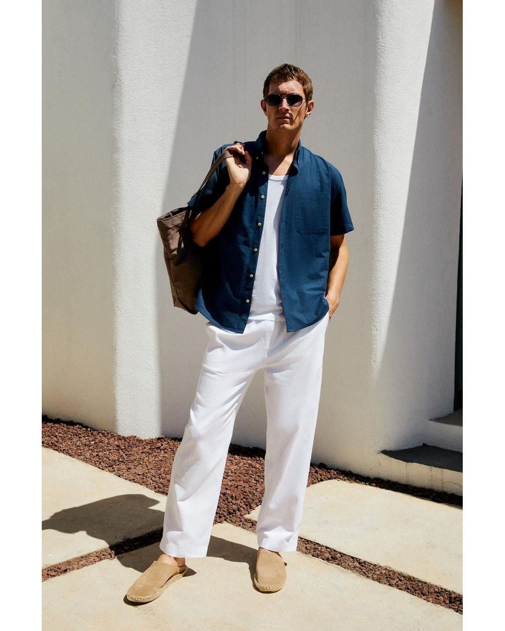 Grimelange Blue Relaxed Long Sleeve Button Shirt for men