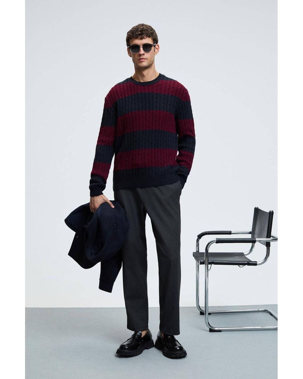 Grimelange Blue Striped Crew Neck Jumper for men