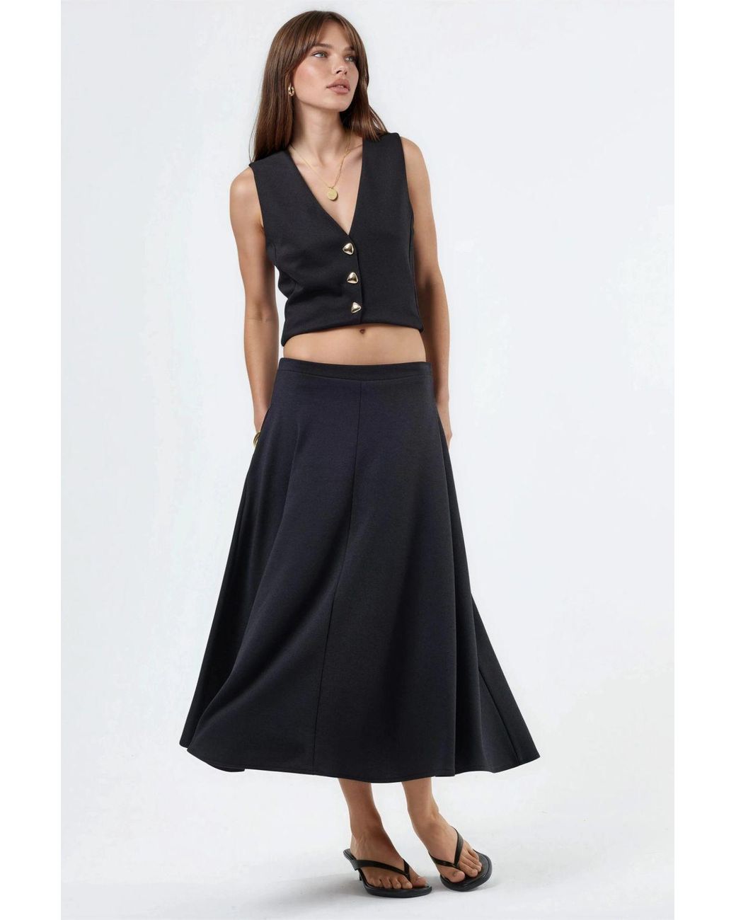 Busem Blue High Waist A-Line Midi Skirt