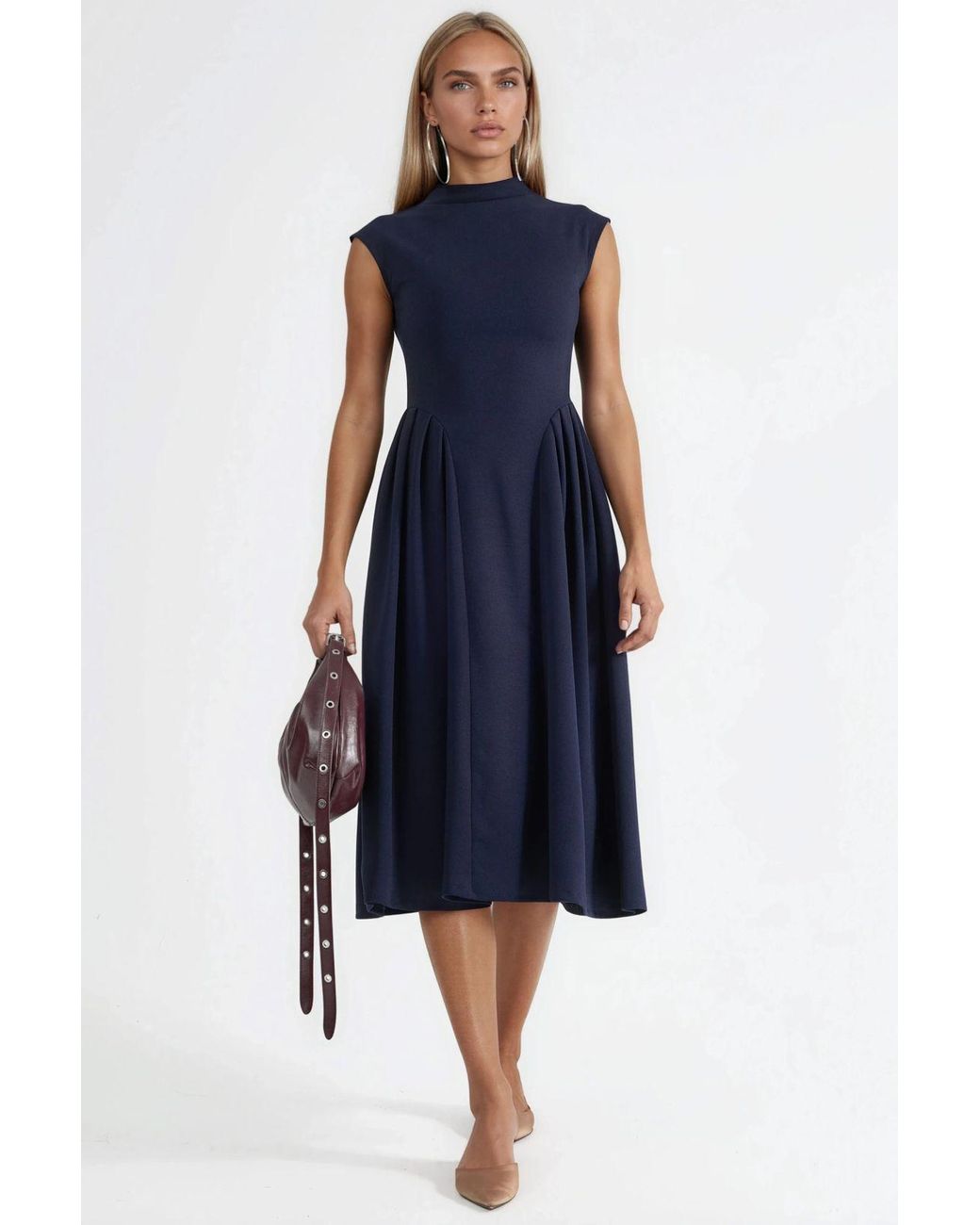 Busem Blue Textured Paneled Midi Dress