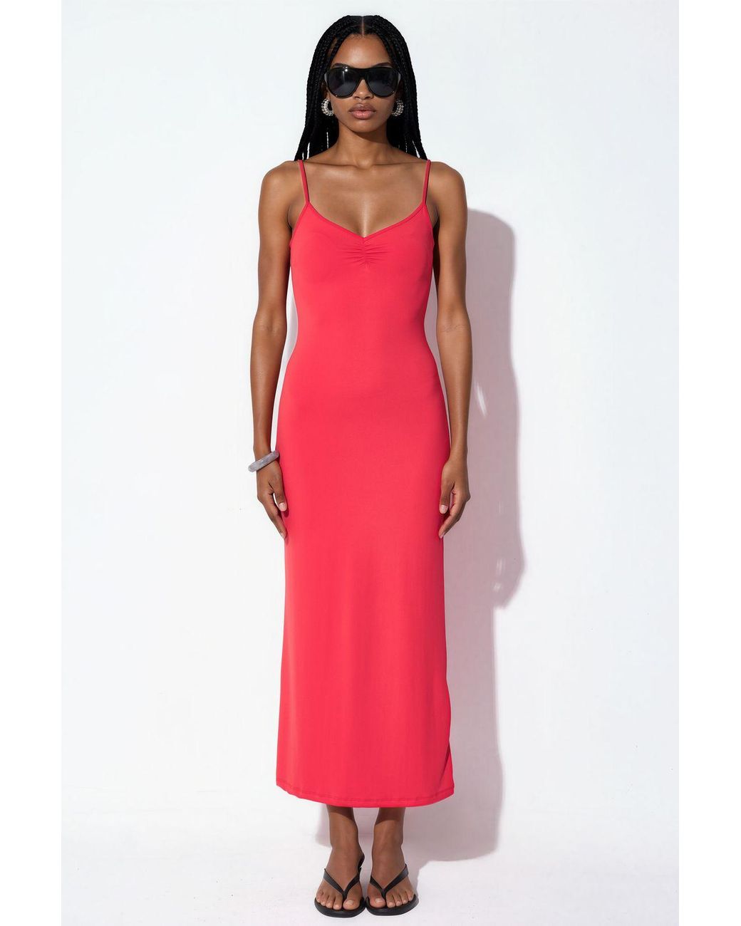 Busem Red Sleeveless Midi Slip Dress
