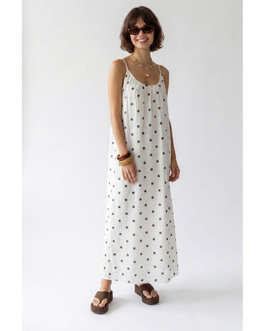 MixRay White Polka Dot A-Line Maxi Dress