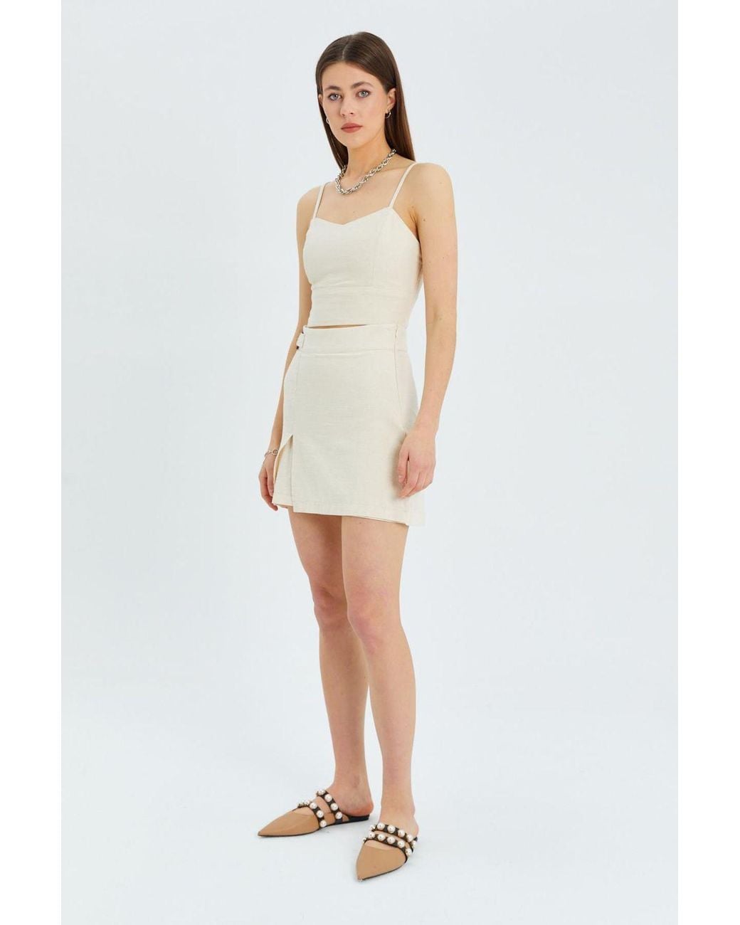 MixRay White Belted High-Waist Wrap Front Shorts With Slit Detail