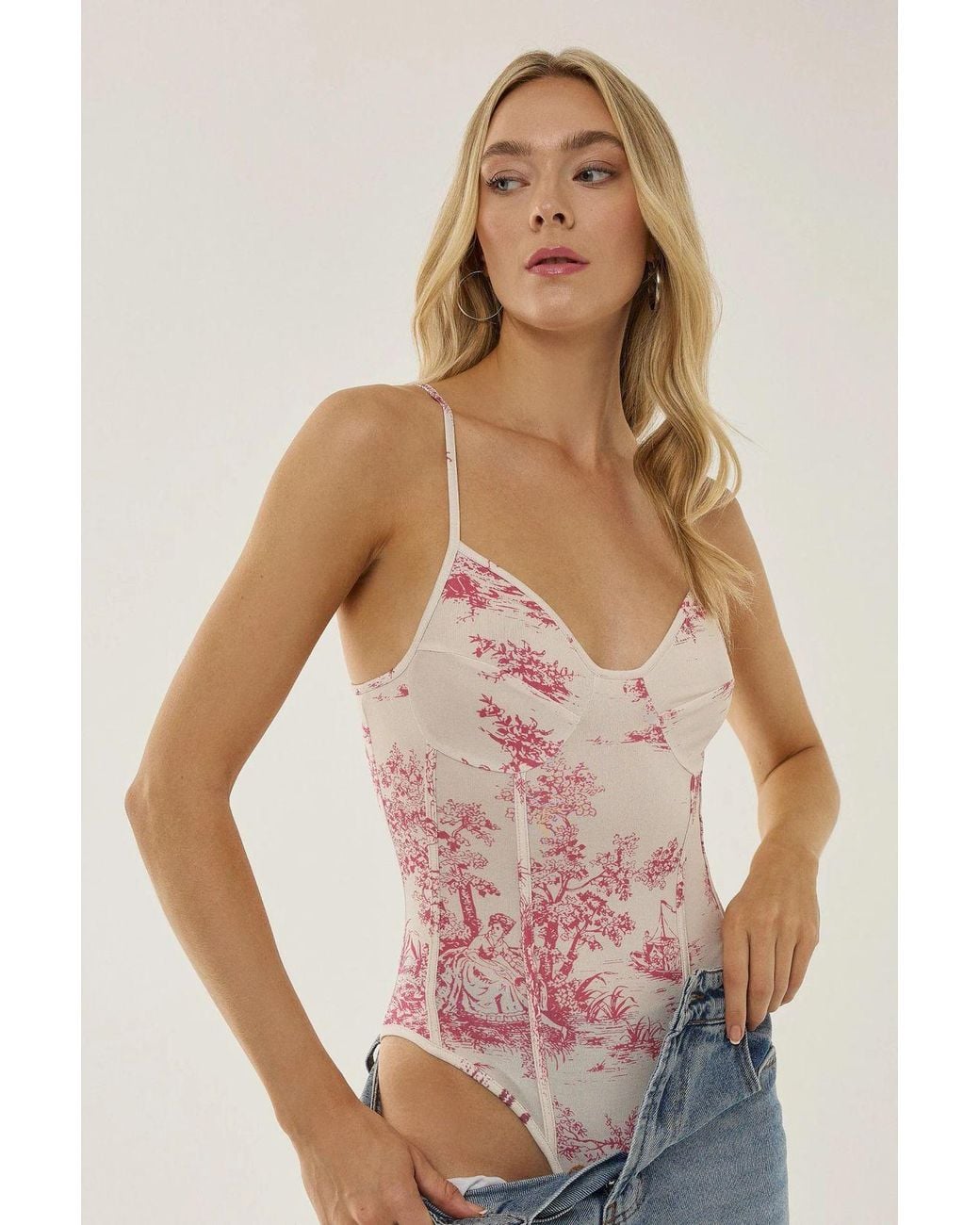 Hiccup Pink Corset Inspired Patterned Bodysuit