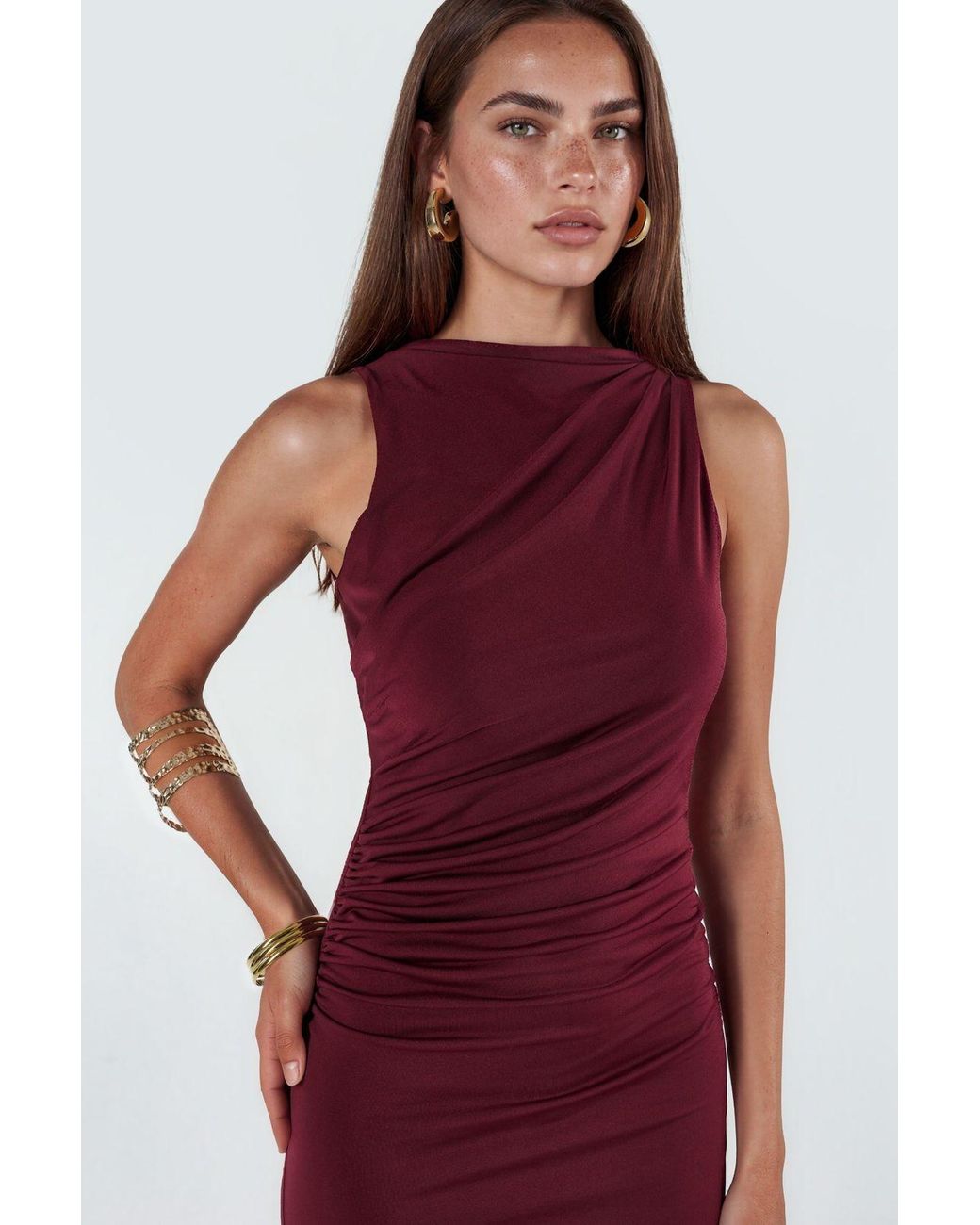 Hiccup Red Ruched Detail Bodycon Maxi Dress