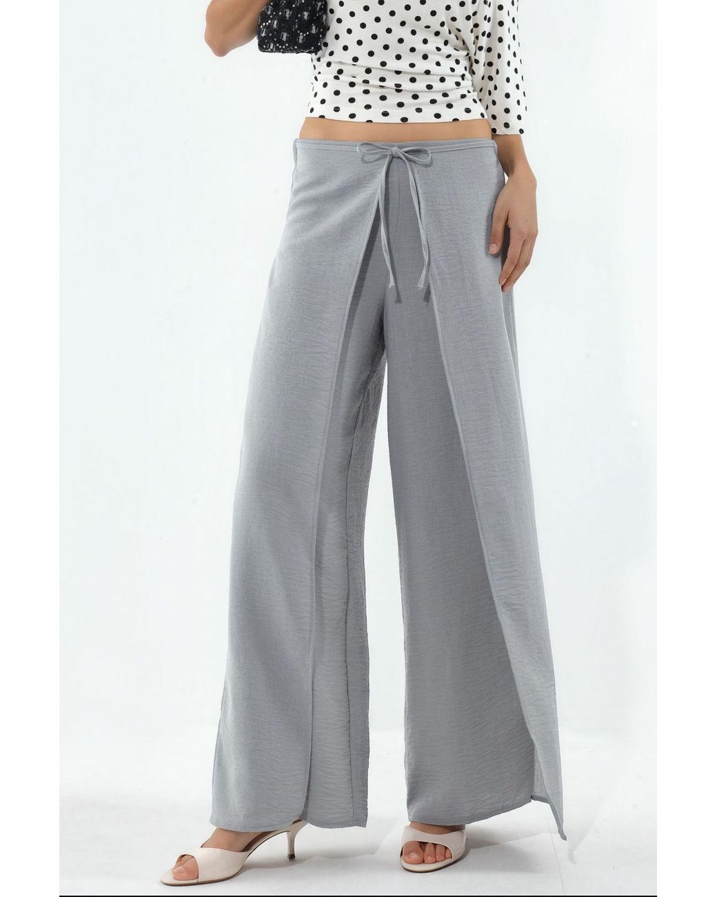 Busem Gray Drawstring Waist Crepe Trousers With Tie Detail