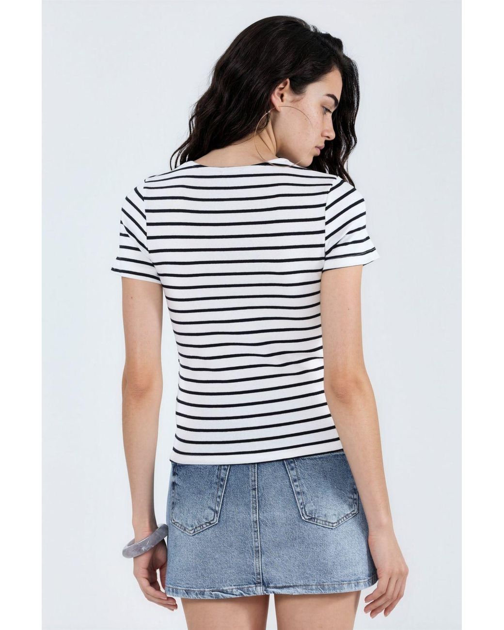 Busem Blue Striped Crew Neck Cotton T-Shirt