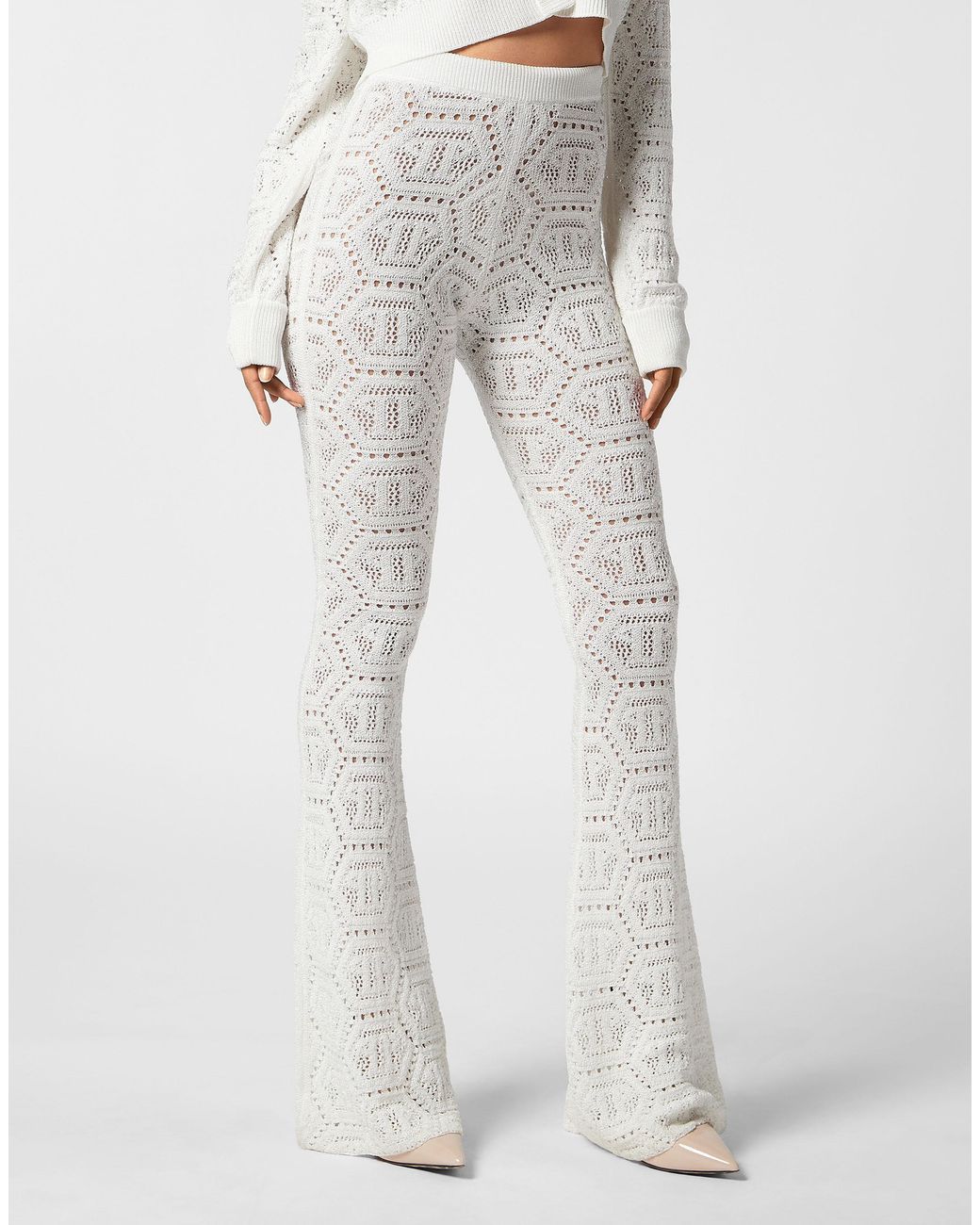 Philipp Plein Flare Broek Monogram in het White