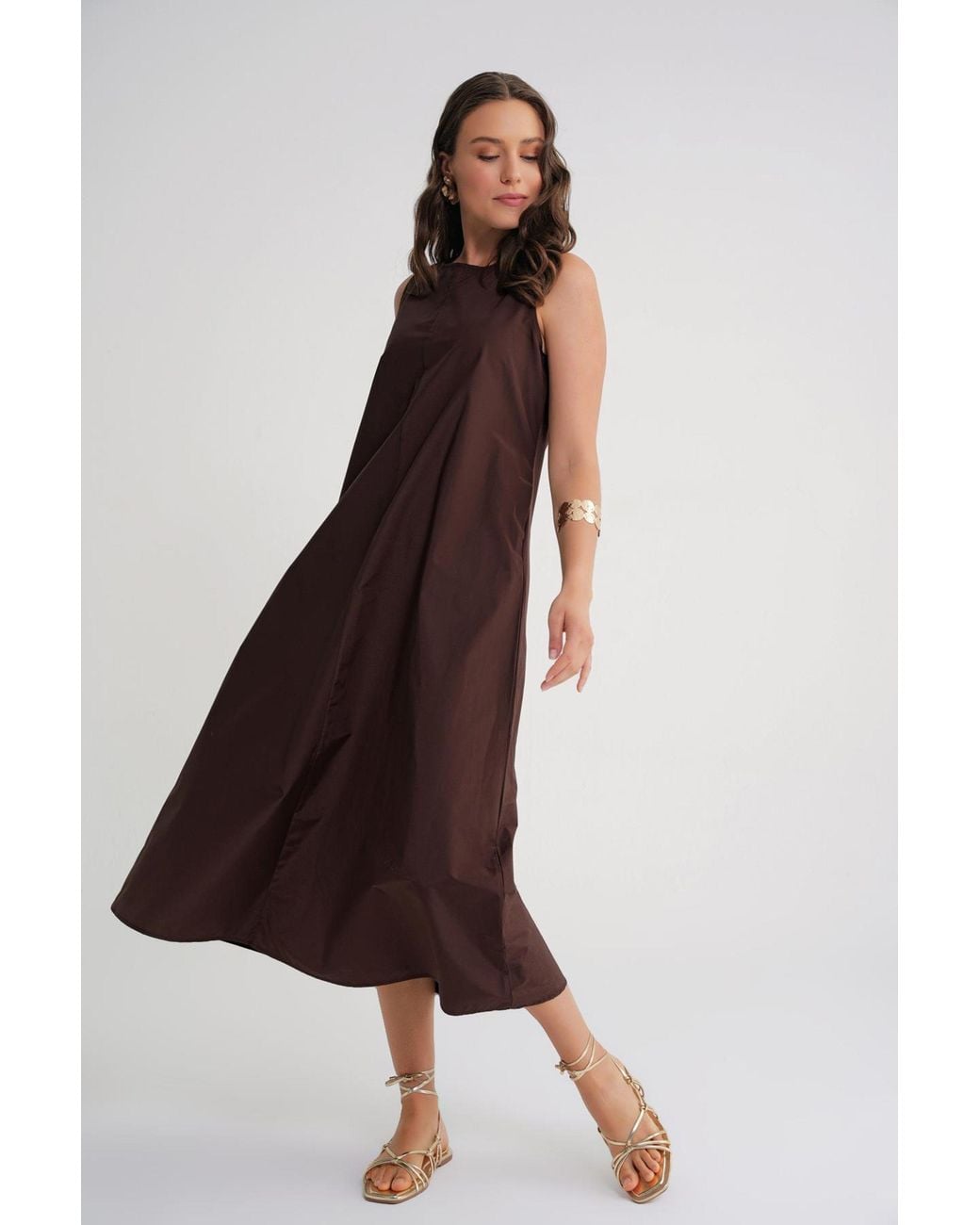 MixRay Brown Relaxed Fit Maxi Dress With Pockets