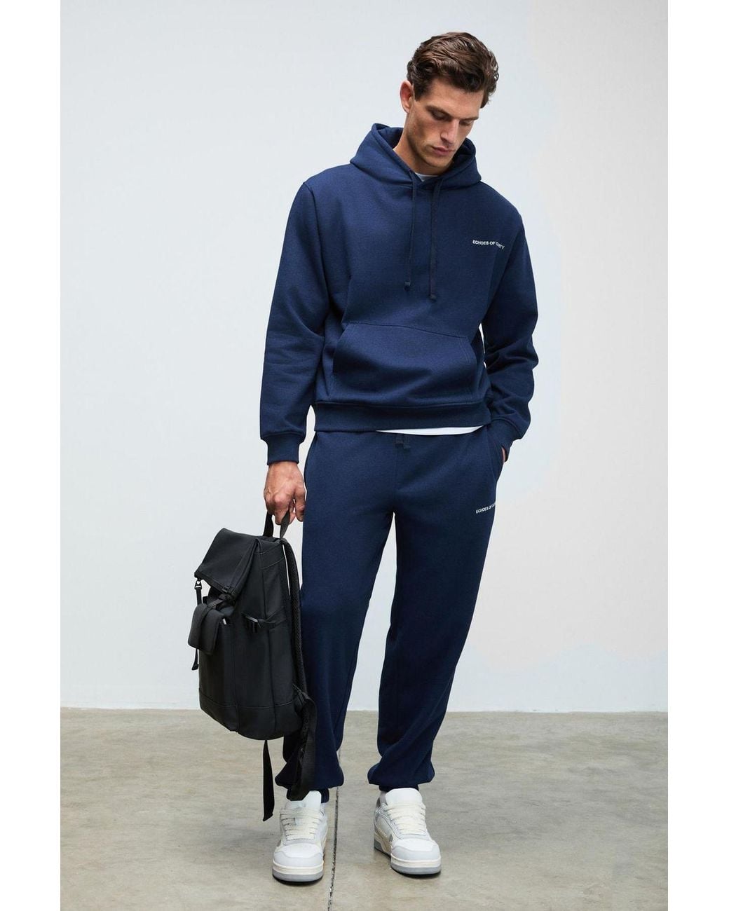 Grimelange Blue Hooded Relaxed Sweatshirt Pants Set for men