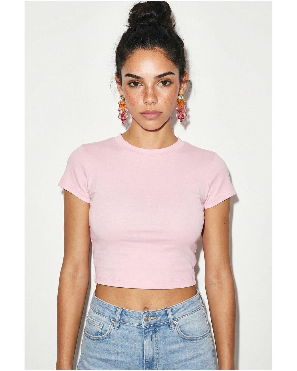 Bianco Lucci White Slim Fit Cotton Lycra Crop Top