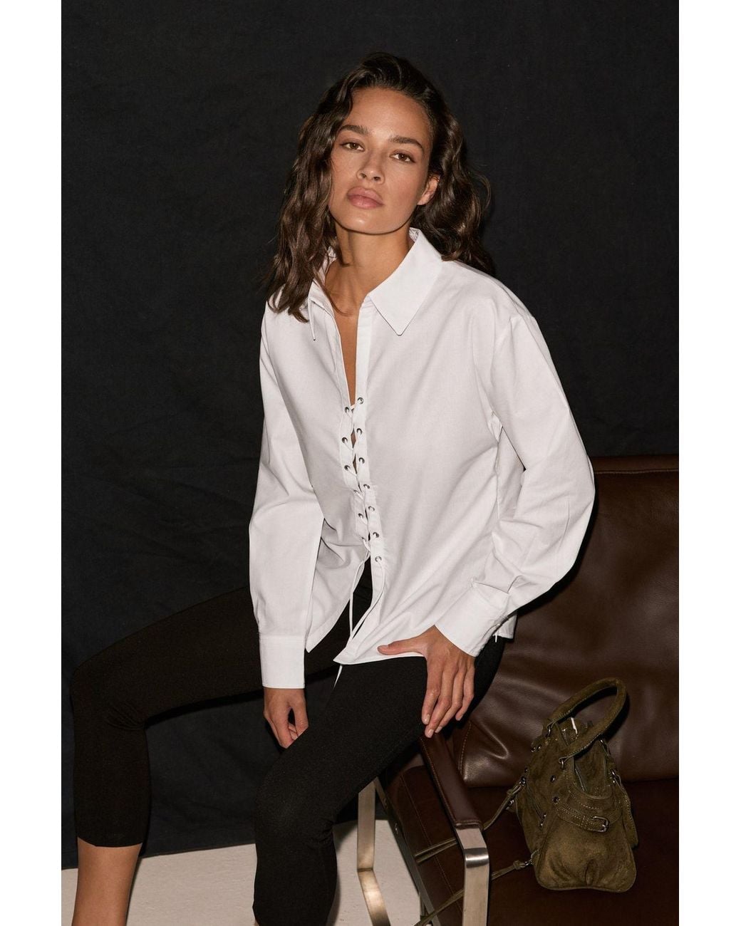 Grimelange Natural Classic Button Front Shirt for men