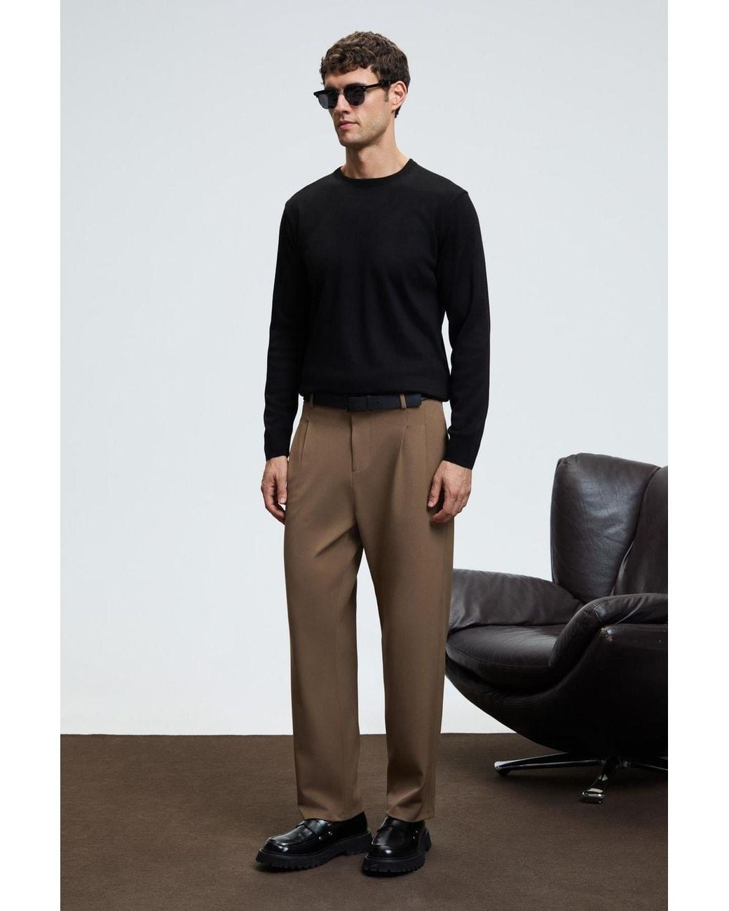 Grimelange Blue Ribbed Crew Neck Jumper for men