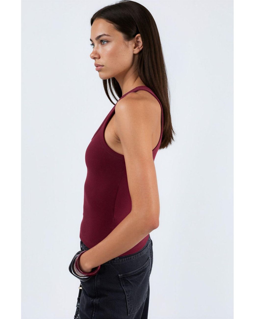 Busem Red V-Neck Ribbed Tank Top