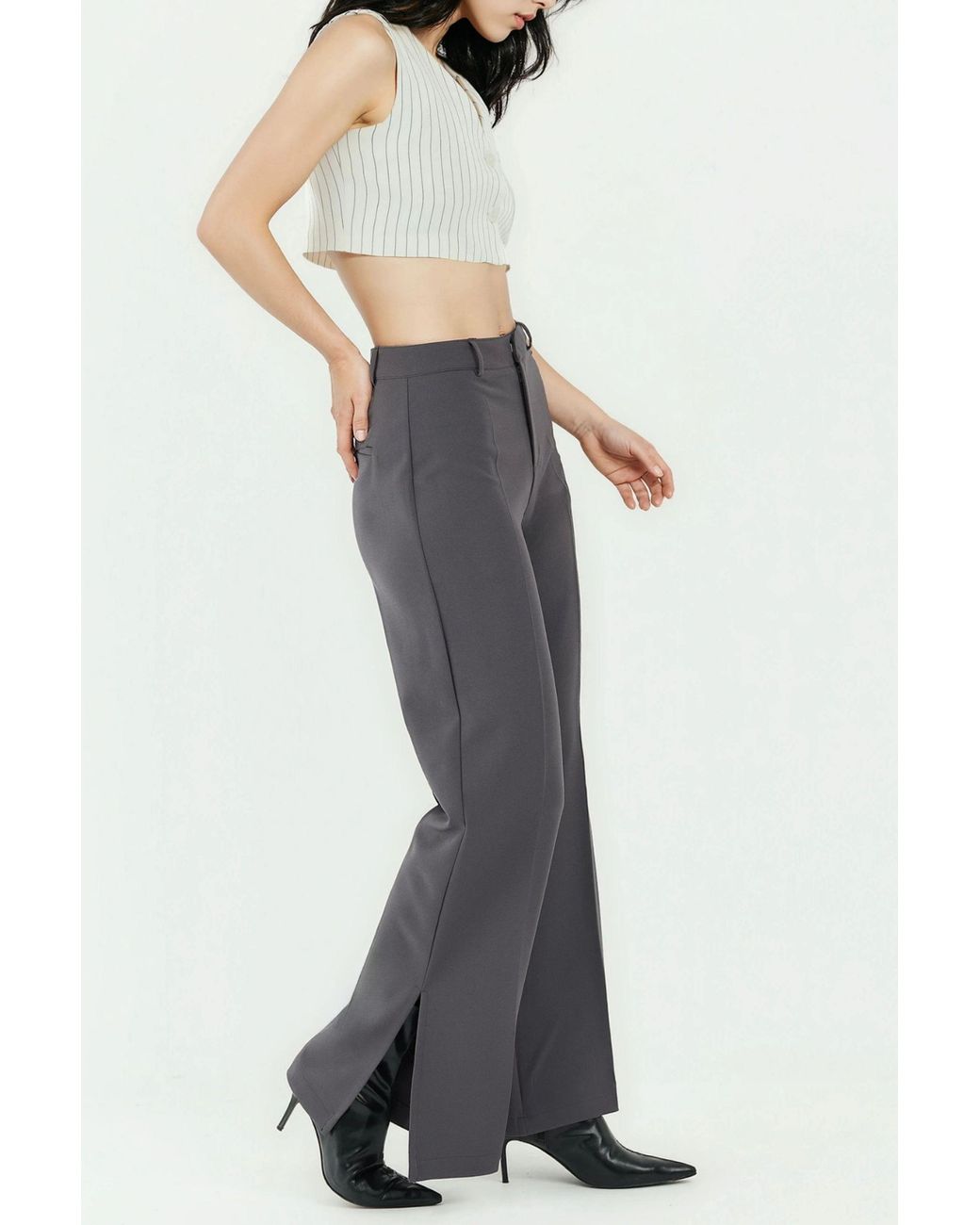 Hiccup Blue High Waist Slit Detailed Flare Pants