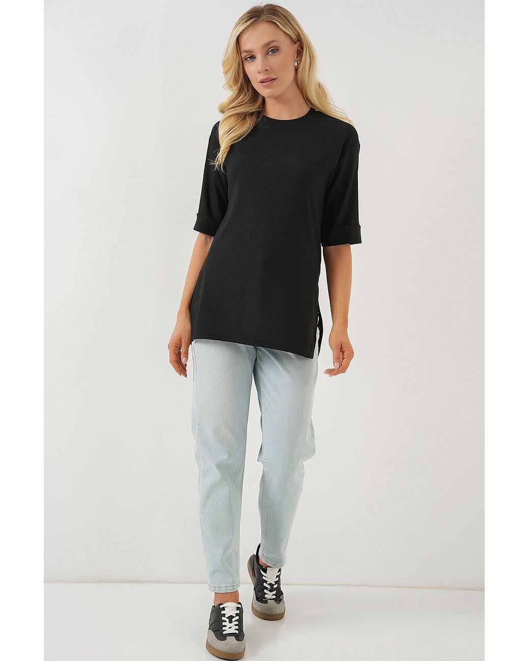 Bigdart Black Textured Crew Neck Short Sleeve T-Shirt