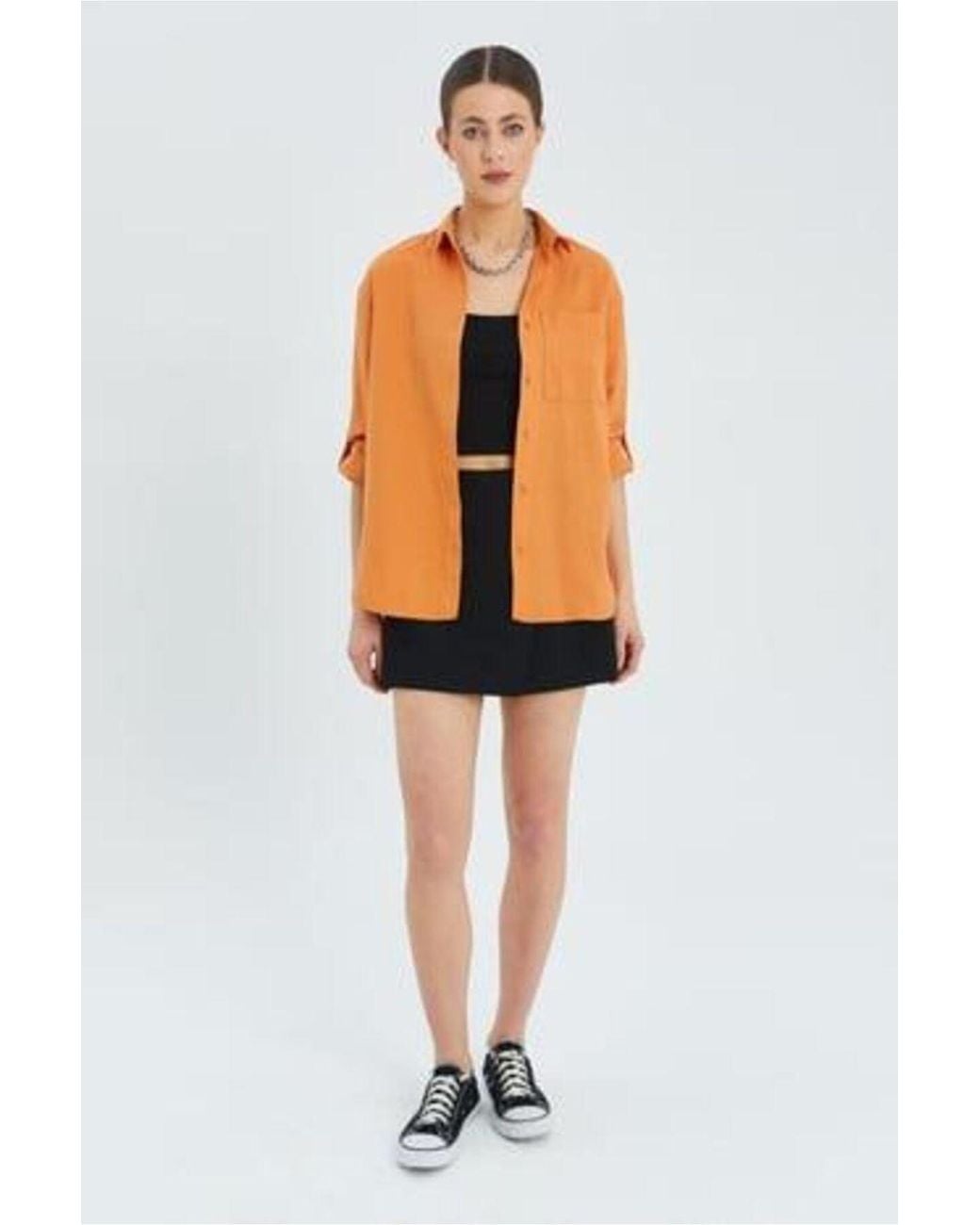 MixRay Orange Long Sleeve Button-Up Shirt With Pocket