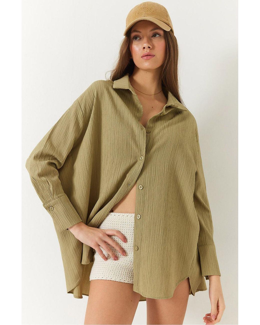 Bianco Lucci Green Oversized Textured Shirt