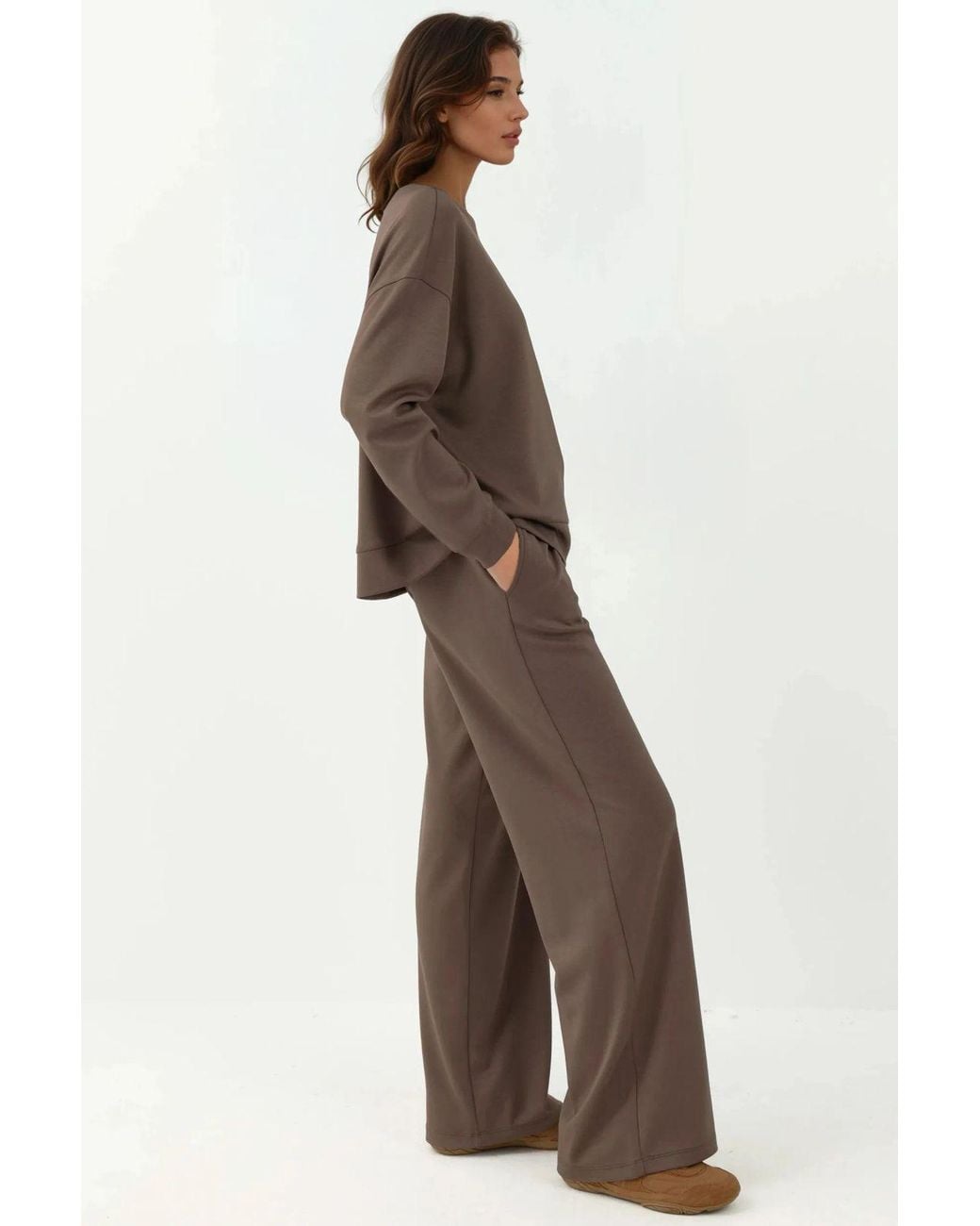 Hiccup Brown Soft Modal Touch Wide Leg Sweatpants