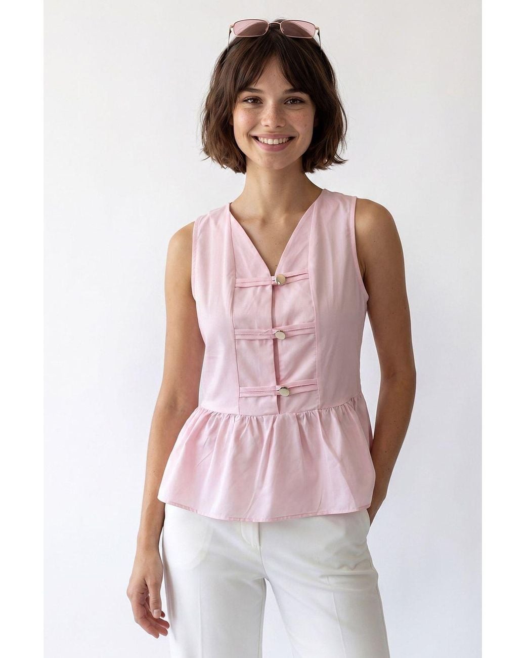 MixRay Pink Sleeveless Poplin Peplum Blouse