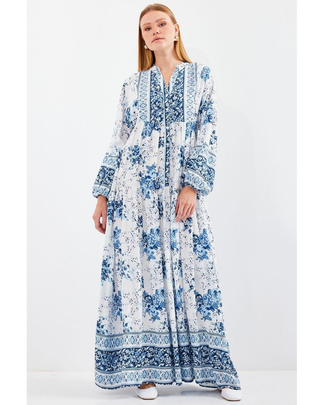 Bigdart Blue Printed V-Neck Maxi Dress