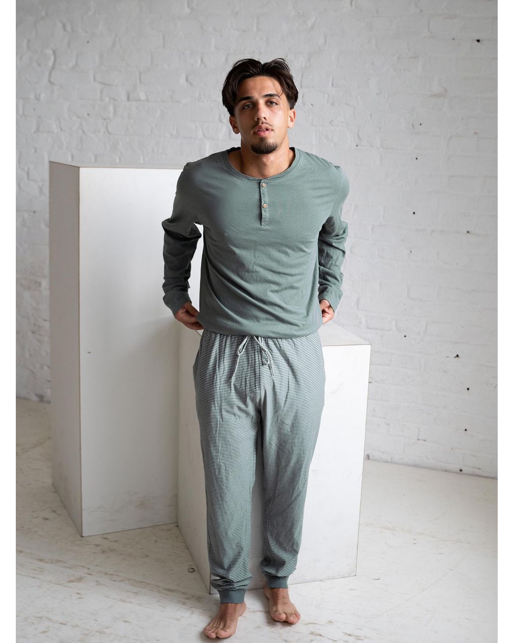 Phil & Co. Berlin Pyjama Henley Pyjama, Pyjama Set in het Green voor heren