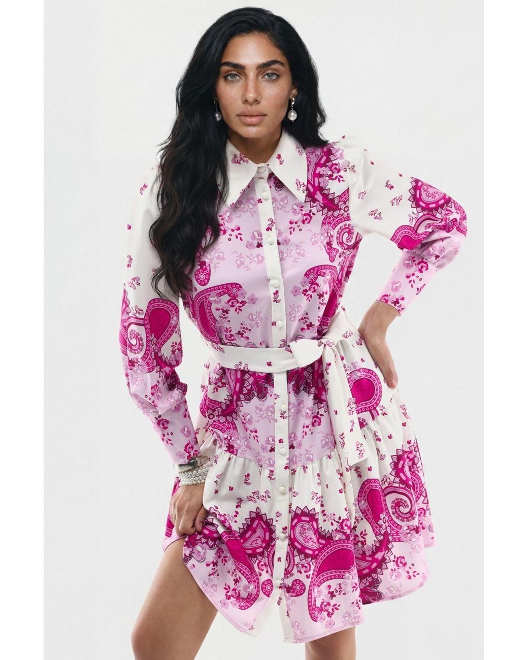 Msn-Collection Pink Patterned A-Line Mini Dress