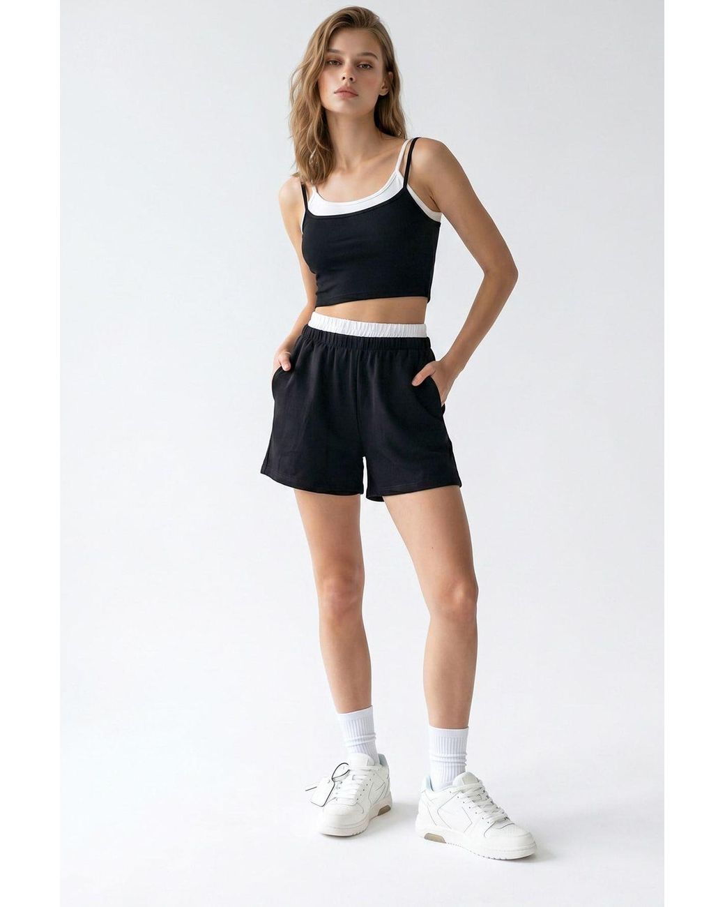 MixRay Blue Two-Piece Crop T-Shirt And Shorts Set