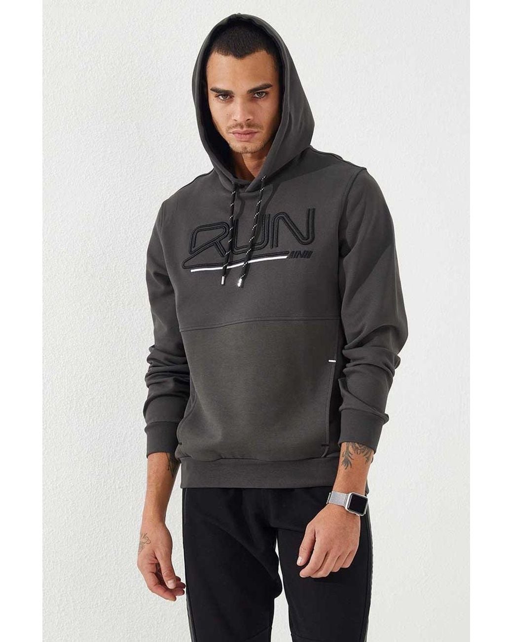 TOMMY LIFE Gray Logo Printed Hooded Sweatshirt for men